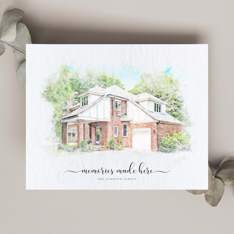 Retrato personalizado de una casa en estilo acuarela. Regalo perfecto para despedir a alguien que se muda. Ideal para decorar tu hogar. También es un excelente obsequio para agentes inmobiliarios. imagen 6