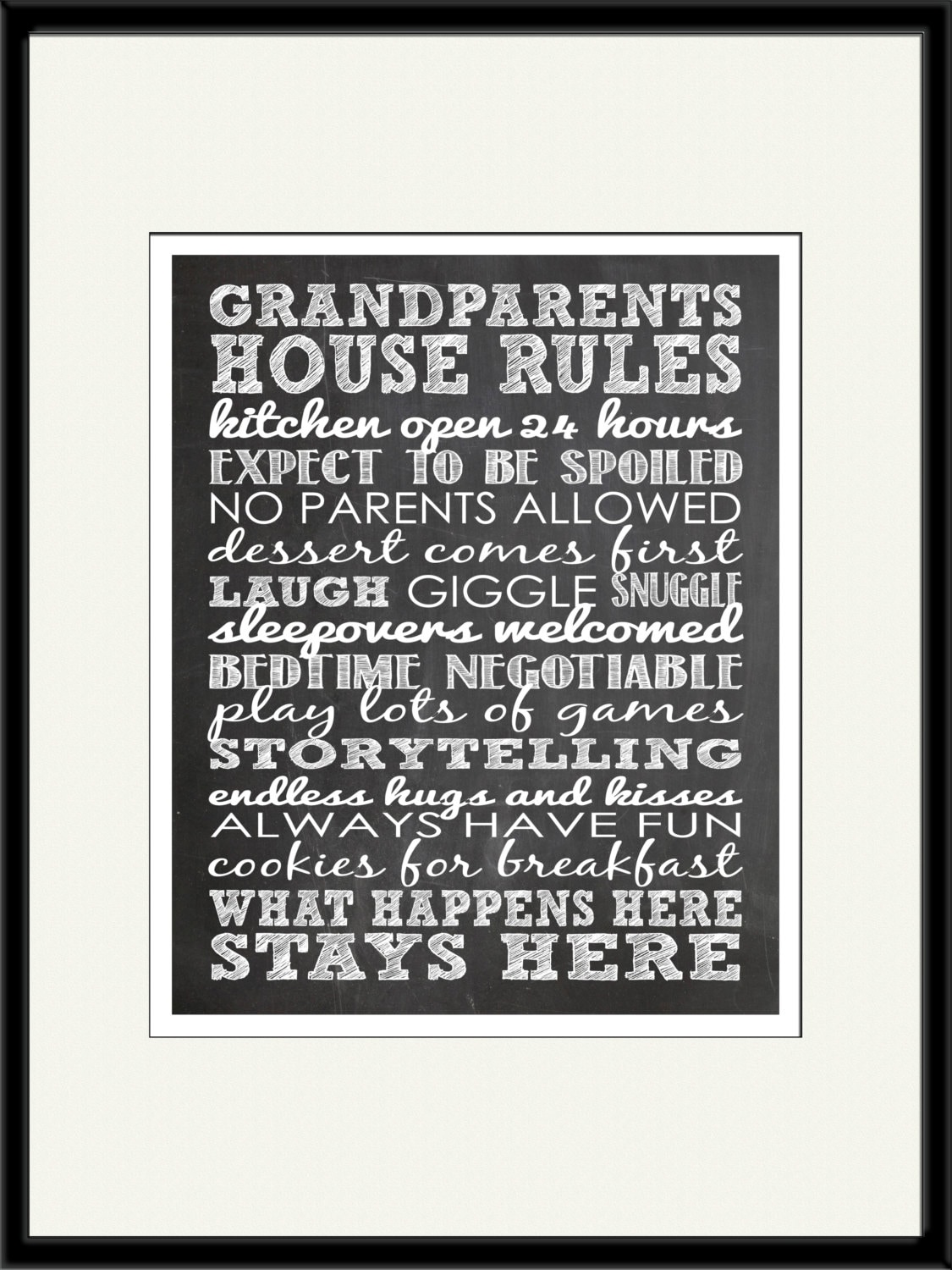 Ideal Gift / Present Novelty Sign Grey & White Grandparents House Rules
