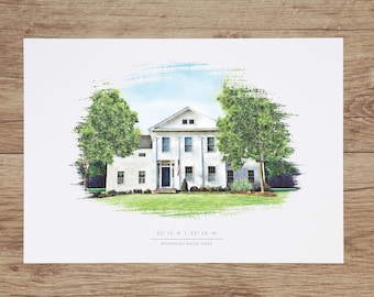 Portrait de maison personnalisée | Cadeau de pendaison de crémaillère | Premier cadeau à la maison | Illustration de la maison | Portrait à la maison à l’aquarelle | Cadeau de clôture de l’agent immobilier | Art de la maison