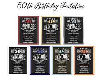 50th Birthday Invitation for Men - JPEG printable - Aged to Perfection - Over the Hill Birthday - Mens 50th Birthday - Whiskey Label