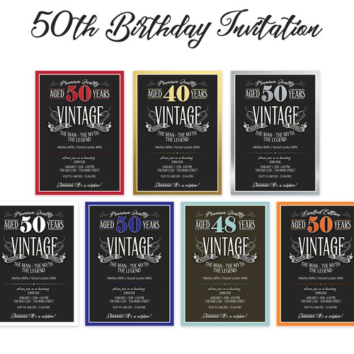 50th Birthday Invitation for Men JPEG Printable Aged to - Etsy