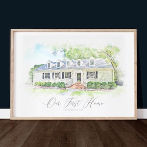 Custom House Portrait in Watercolor Style. Perfect Moving Away Gift for Home Decore. Give as Realtor Gift.
