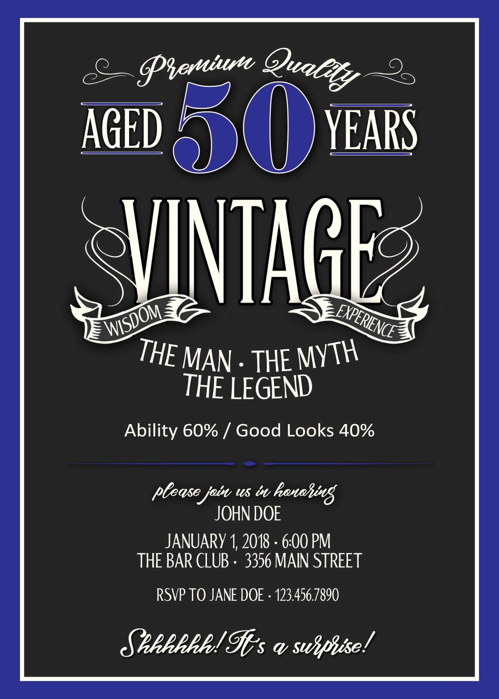 50th Birthday Invitation for Men JPEG Printable Aged to Etsy
