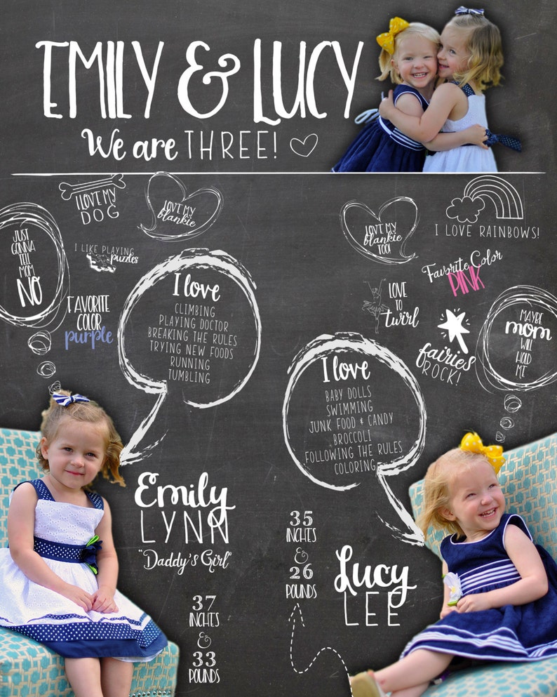 First Birthday Poster Party Sign Personalized Infographic Birthday Infographic Poster Printable Chalkboard JPEG All About Me Photo Prop