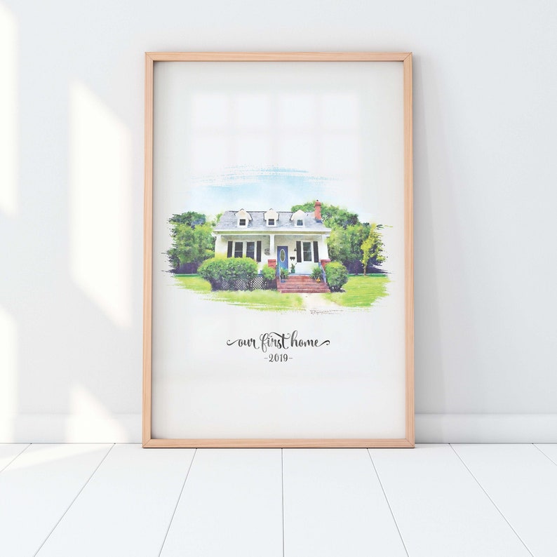 Custom Home Portrait in Watercolor Style. Perfect for First House, Housewarming or Moving Away Gift. Give as Realtor Gift. image 1