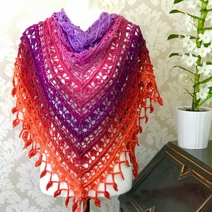 Crochet Shawl PDF Pattern Download - Red Hot Poker