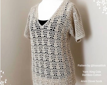 Crochet T-Shirt Top - PDF Pattern - Ice and A Slice - 3 sizes - instant download - summer sweater jumper