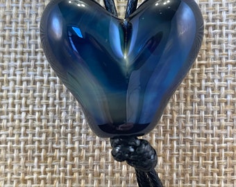 Iridescent Blue Glass Heart (center hung)