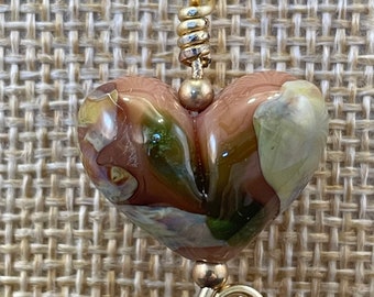 Chai Glass Heart decorated with Green Accents