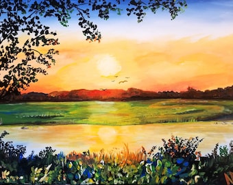 Quiet Evening: Original Landscape painting on Canvas