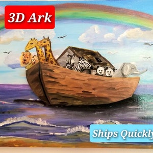 Noah&#39;s Ark Original Painting with 3D Wood Detail