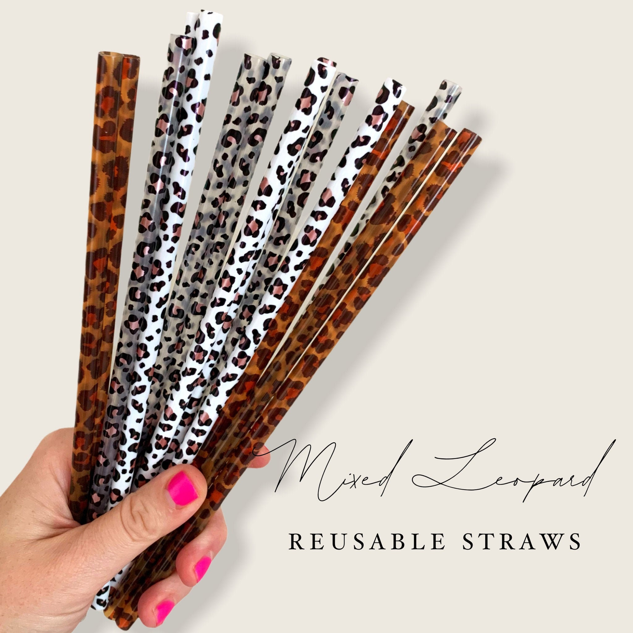 Mixed Pattern Leopard Reusable Straw - 9 inches long - Cold Cup Straw…