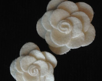Ivory Wool Felt Flowers, 2 Piece Set