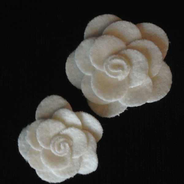 Ivory Wool Felt Flowers, 2 Piece Set