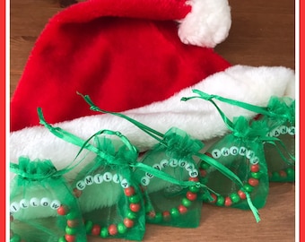 Bracelets de Noël personnalisés avec un sac cadeau en organza, parfaits pour ranger un sac de cadeaux de Noël, porte-clés, boîte de réveillon de Noël