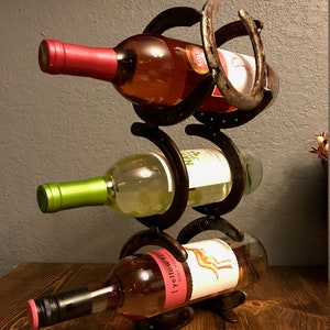 Horseshoe Wine Rack - 2 Bottle & Glasses Rack - The Bear Den Gallery