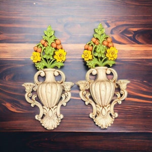 Homco Double Candle Wall Sconce Urn Flower  Set of 2 VINTAGE 1965