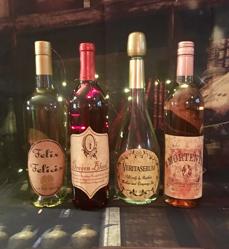 Potion Wine Bottle Labels Witch Wizard Diy Craft School Party Prop Amortentia Dragon Blood Felix Felicis Veritaserum