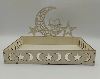 Wooden Eid Mubarak Tray: Islamic Ramadan Decor