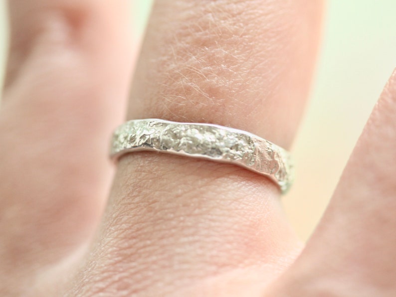 REEF: High Polish Sterling Silver Band Ring with Natural Coral Texture Stacking Ring or Wedding Band image 4