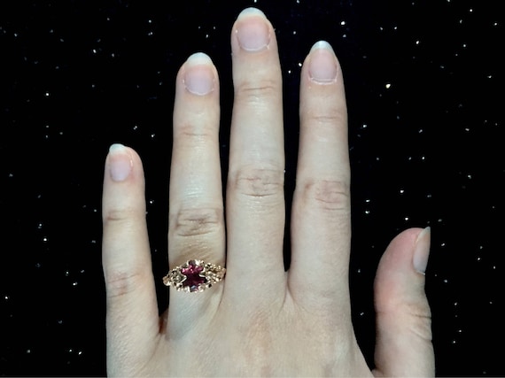 Solid Rose Gold Ring Oval Pink Tourmaline Stone One of a Kind Solitaire with 10K Red Rose Gold. Size 7