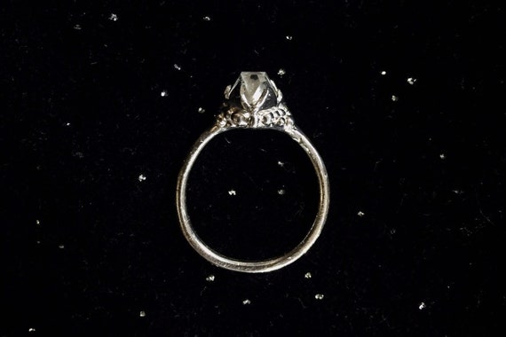 Dainty Herkimer Diamond Tibetan Quartz Ring Solitaire set in High Polish Solid Sterling Silver 925