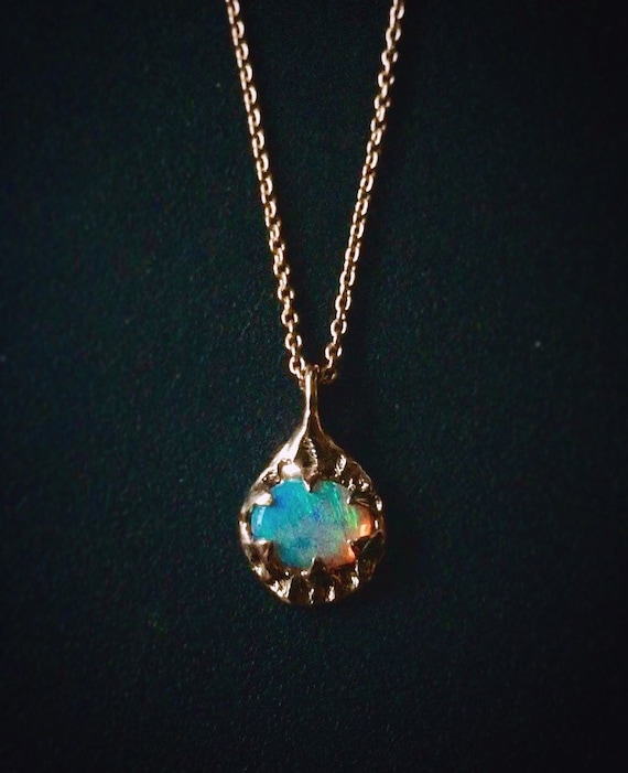 Dainty 14k Rose Gold Opal Pendant Necklace