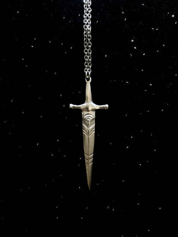 Sword Dagger Pendant Blade Necklace Unisex Handcarved Sterling Silver 925 Stainless Steel Chain