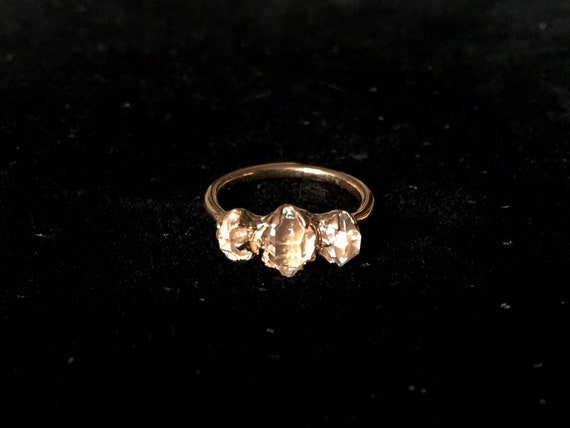 14k Rose / Yellow / White Gold Herkimer Diamond Quartz Triple Stone Engagement Ring