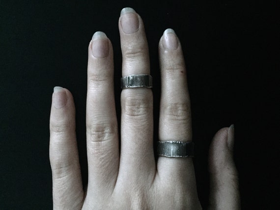 Textured Ring Rough Striped Natural Surface Striation Band Oxidized Solid Sterling 925 Silver
