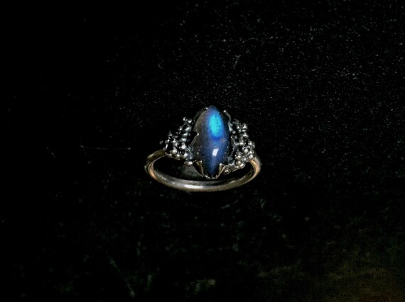 Diamond Marquise Cut 6mm x 12mm Labradorite Ring Solitaire set in Oxidized Finish Solid 925 Sterling Silver All Sizes DM for Gold Option
