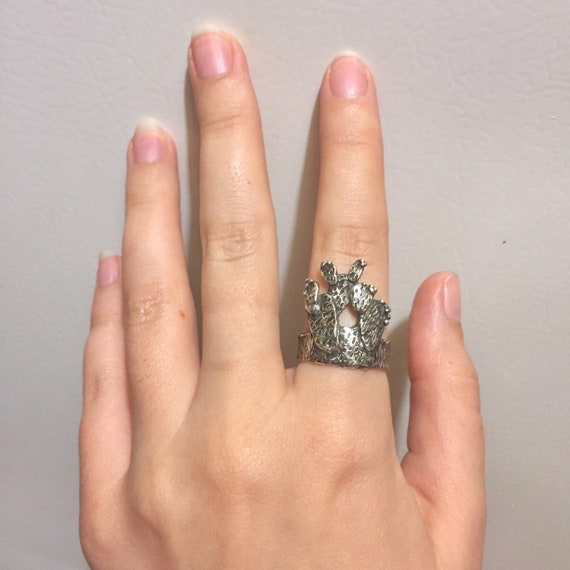 Desert Cactus Prickly Pear Pancake Cacti Textured Ring Band in Solid 925 Sterling Oxidized Silver