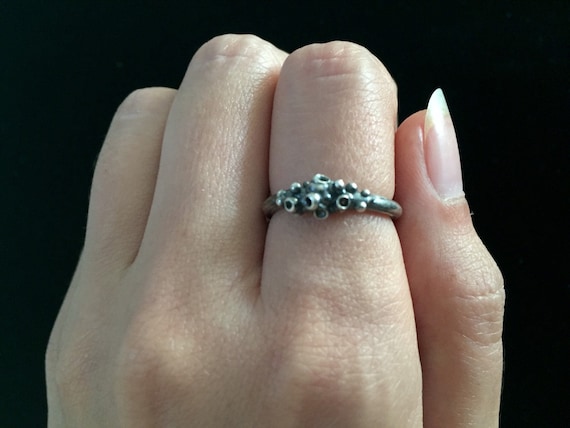 Organic Solid Oxidized Sterling Silver 925 Ring Band One of a Kind Fine Single Band Bubble Lichen Ring Size 6