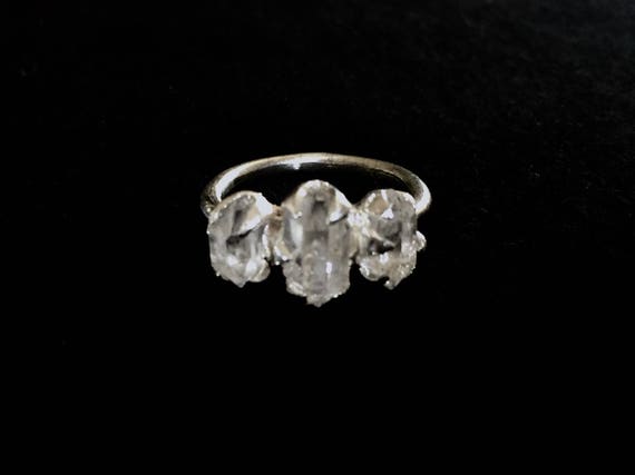 Triple Stone Engagement Ring Herkimer Diamond Quartz Ring set in High Polish Solid Sterling Silver 925 Size 4, 5, 6, 7, 8 ,9
