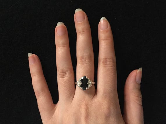 Black Onyx Marquise Diamond Ring High Polish Rose Cut Ring Stone Solid Sterling Silver 925