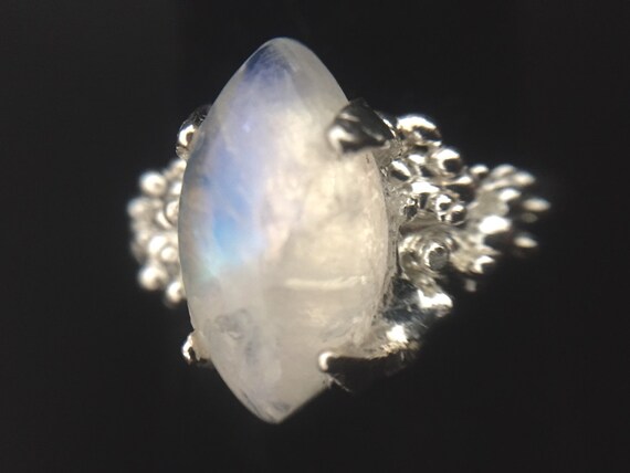 Diamond Marquis Cut Moonstone Ring Solitaire set in High Polish Solid 925 Sterling Silver 4 Prongs 6mmx12mm