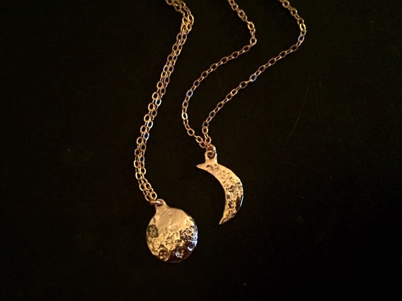 10k Gold Full and Crescent Moon and Sun Pendant Necklaces