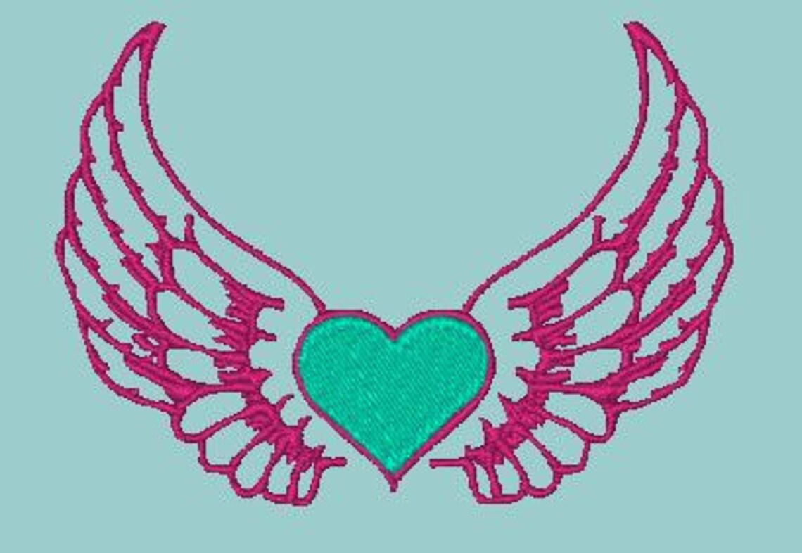 Heart wings embroidery design wings around heart embroidery  etsy