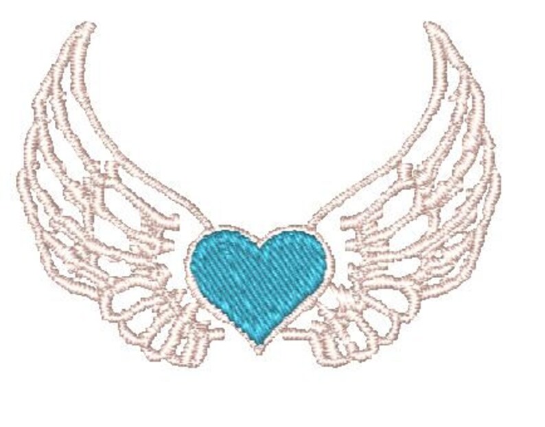 Heart Wings Embroidery Design Wings around Heart Embroidery Etsy