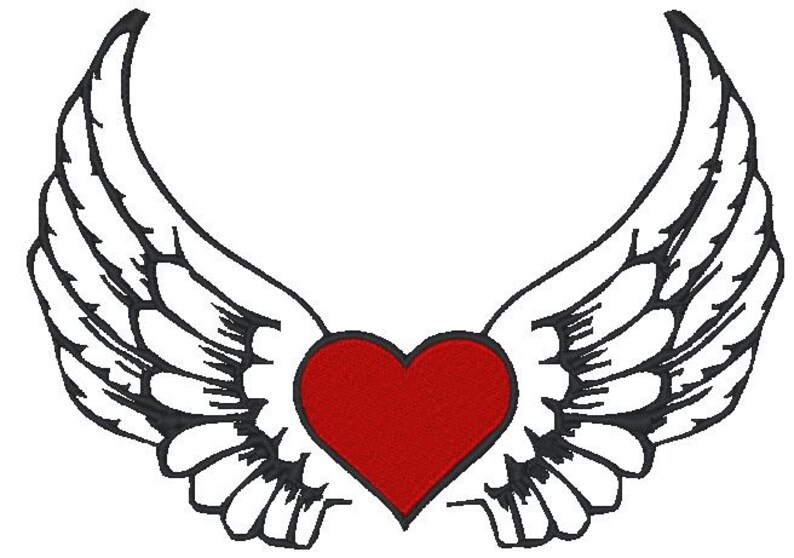 Heart Wings Embroidery Design Wings around Heart Embroidery Etsy