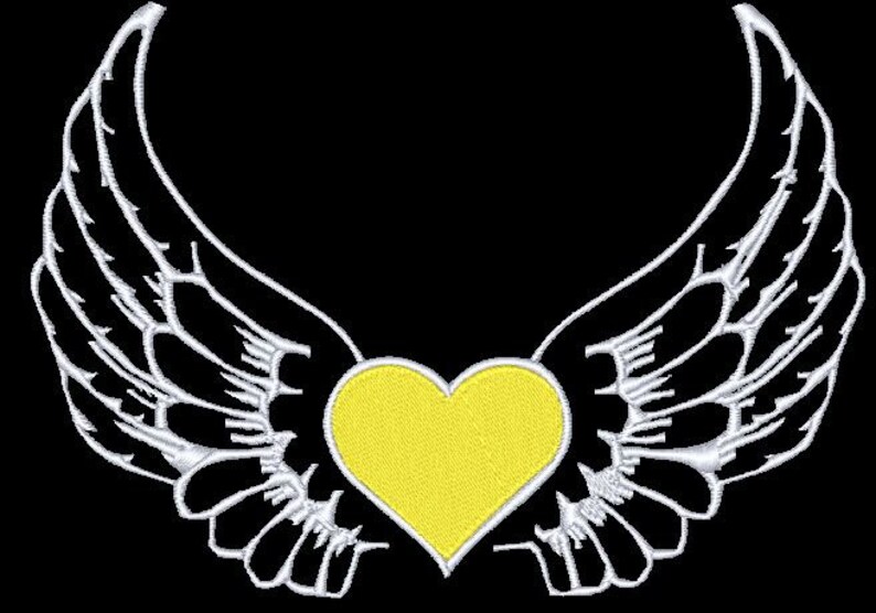 Heart wings embroidery design wings around heart embroidery  etsy