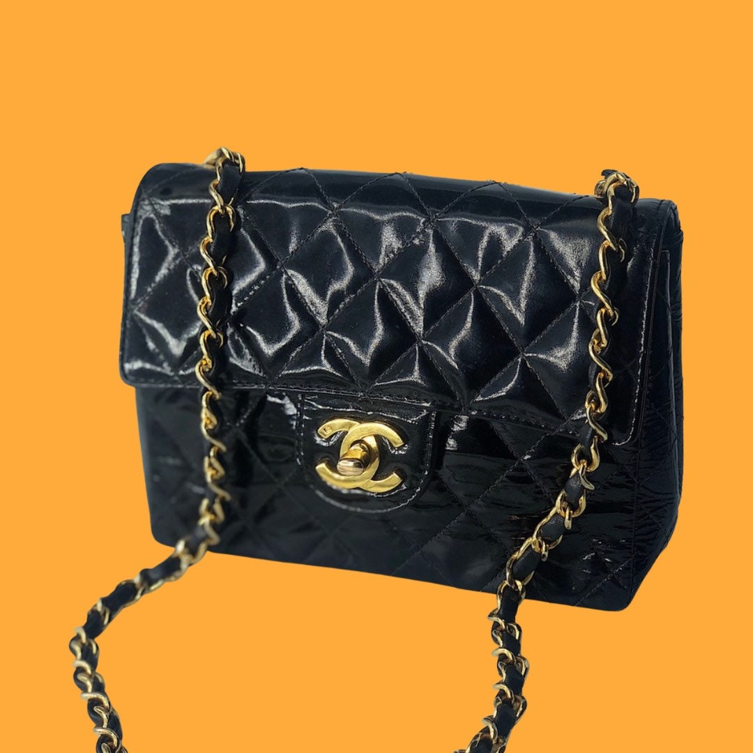 Chanel Classic Vintage Black Patent Leather Tassel Bag