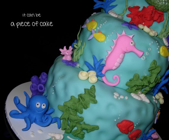 Mermaid Under The Sea Ocean Birthday Cake Toppers Fondant Etsy