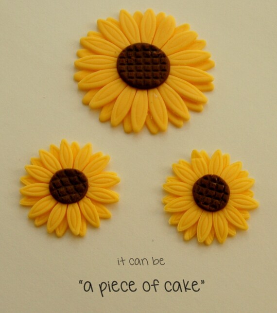 Edible Sunflower Flower Cupcake Toppers Fondant Custom Etsy