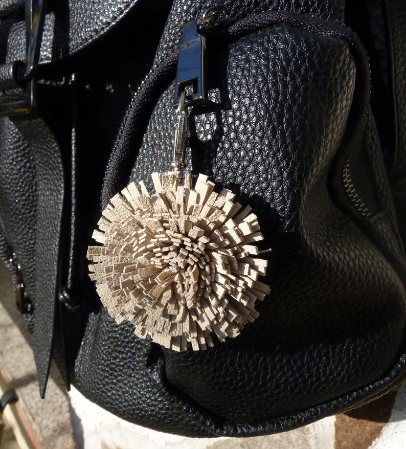 Leather Keychain, Pom Pom, Bag Charm, Bag Accessories, Real Leather Accessory, Handmade Keychain, Purse, Genuine Leather, Pompom, Gift Her image 10