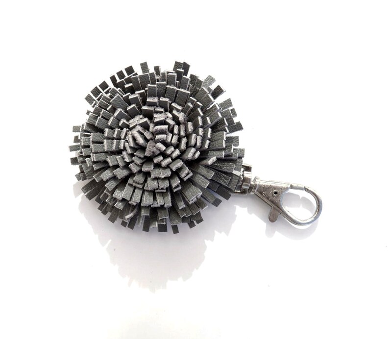 Leather Keychain, Pom Pom, Bag Charm, Bag Accessories, Real Leather Accessory, Handmade Keychain, Purse, Genuine Leather, Pompom, Gift Her image 3