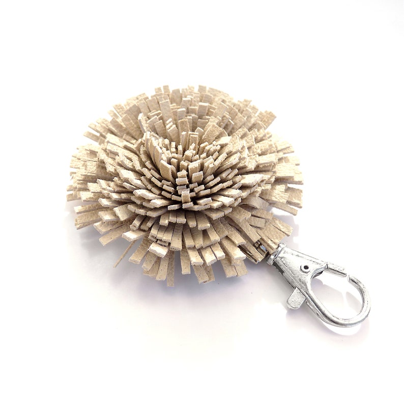 Leather Keychain, Pom Pom, Bag Charm, Bag Accessories, Real Leather Accessory, Handmade Keychain, Purse, Genuine Leather, Pompom, Gift Her image 5