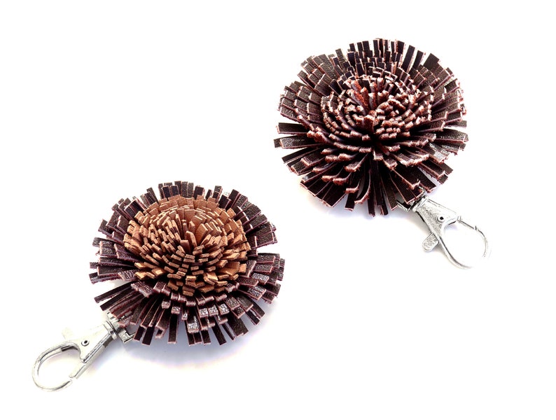 Leather Keychain, Pom Pom, Bag Charm, Bag Accessories, Real Leather Accessory, Handmade Keychain, Purse, Genuine Leather, Pompom, Gift Her image 8