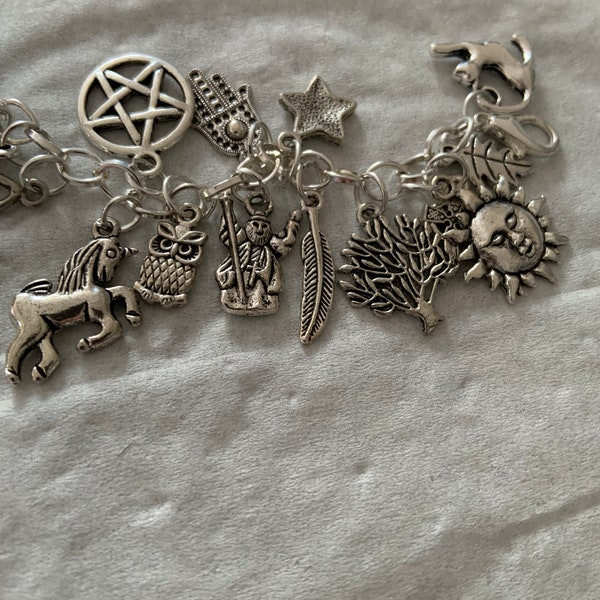33 Charm Witches Bracelet, witchy jewelry, pagan jewelry, witchy gift, pagan gift, witches charms, unique gift, wiccan, Druid