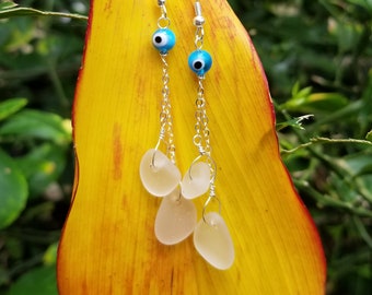 EVIL EYE and Maui seaglass earrings on sterling silver
